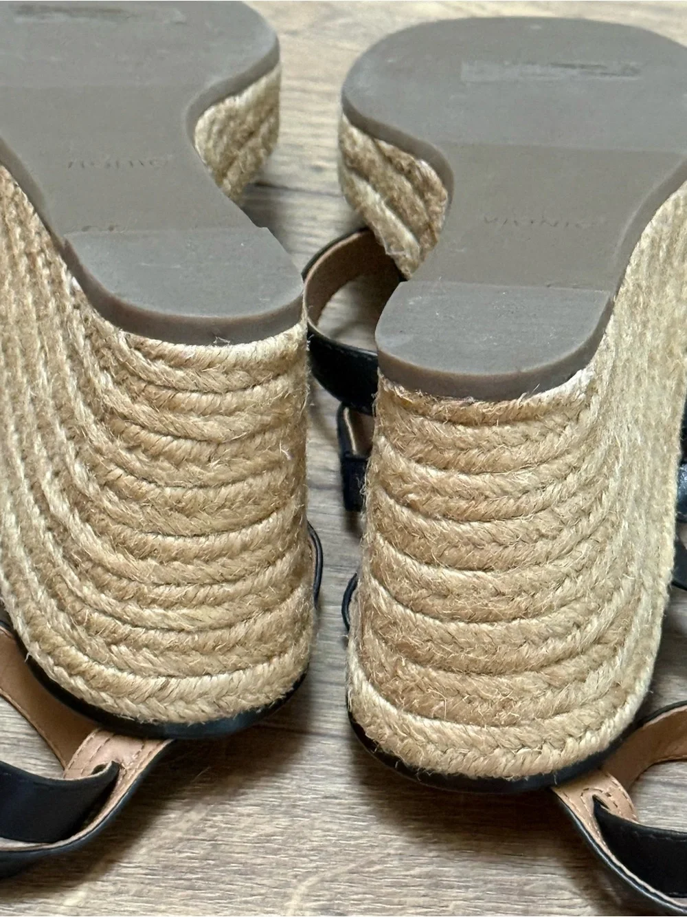 Vionic Sabina Size 10 Black Leather Espadrille Wedge Sandals Strappy Comfort New